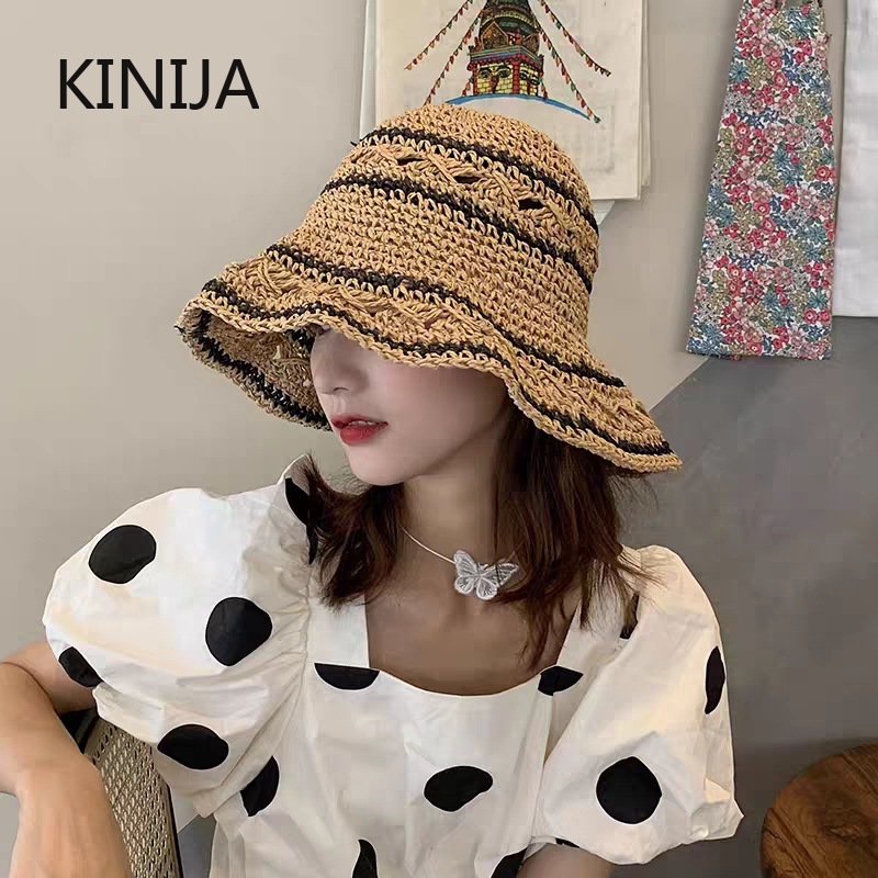 Bucket Hat Straw - Zomerhoed Dames Stro Zonnehoed Opvouwbare Zonnehoed